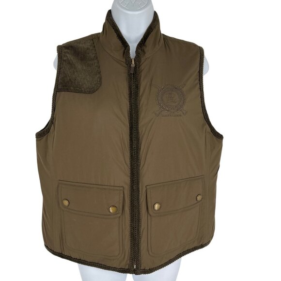 Lauren Ralph Lauren Reversible Quilted Vest W Corduroy Accents Size L - Picture 1 of 16